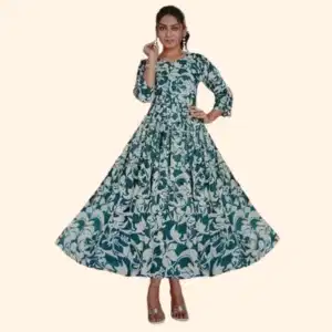 Teal Blossom Grace Anarkali Dress