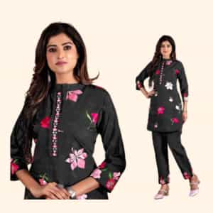 Midnight Blossom Cotton Kurti Set
