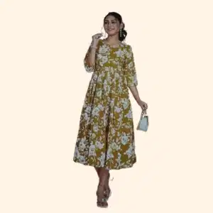 Olive Bloom Cotton Midi Dress